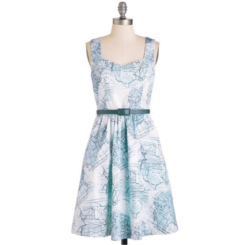 Blue Map Print Dress